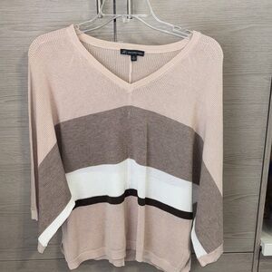 Adrianna Papelle V-Neck Striped Lightweight Sweater